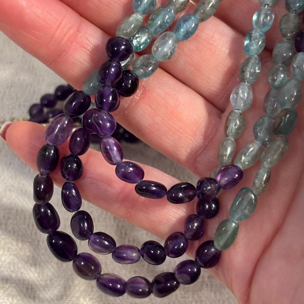 Jay King Mine Finds Amethyst & Aquamarine 4-Strand Gemstone Necklace SS 925 - Picture 8 of 13